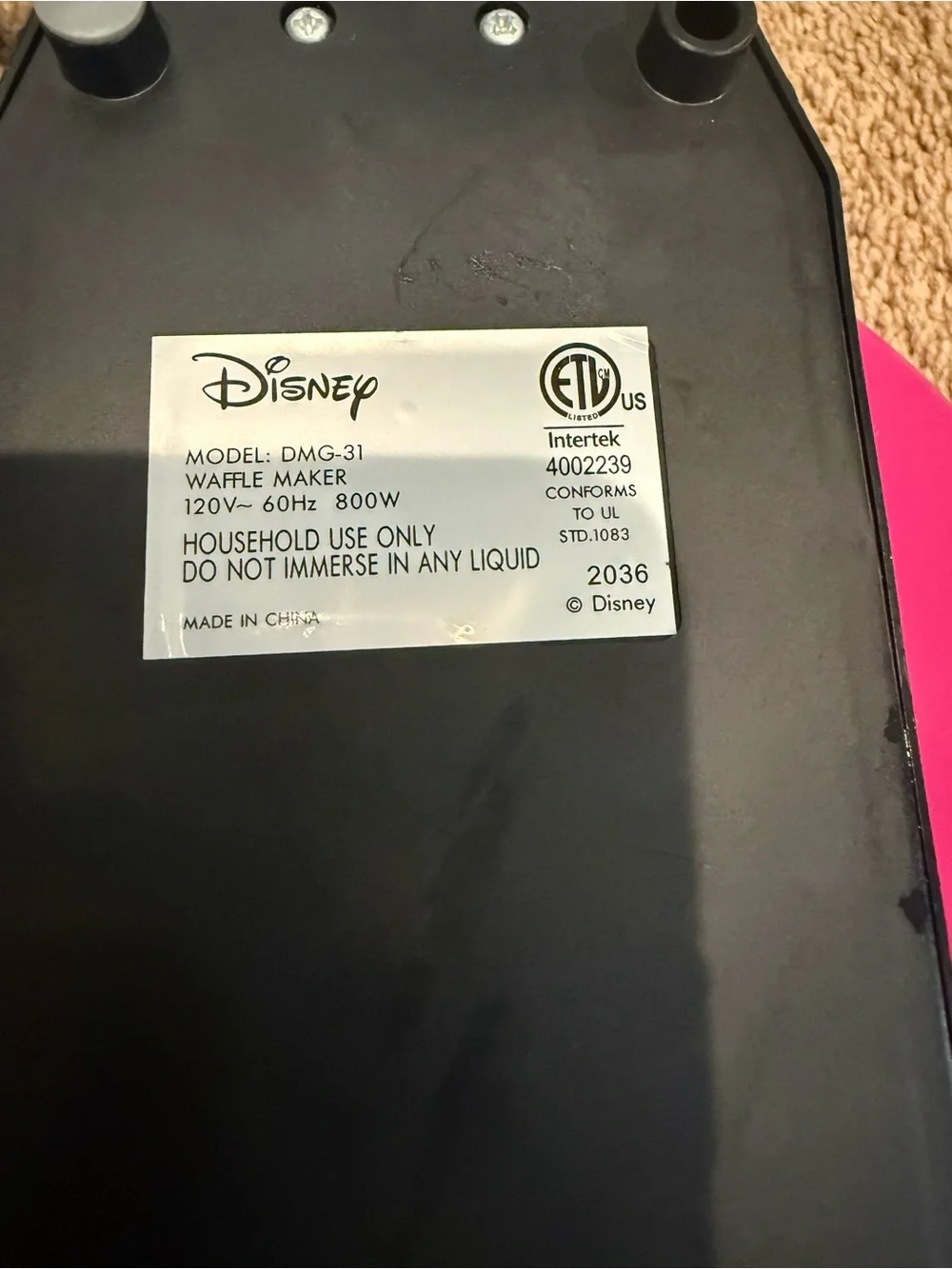 Disney Minnie Mouse waffle maker